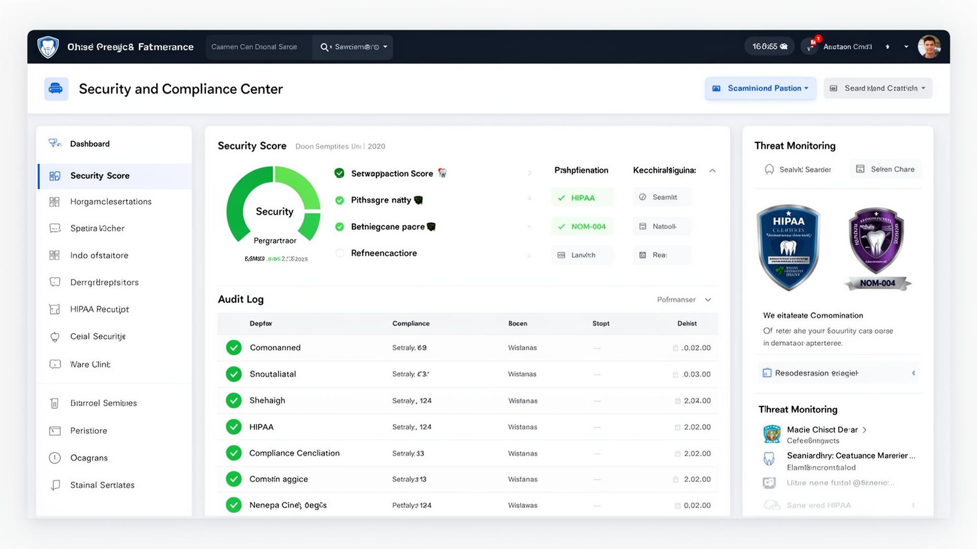 Centro de seguridad con score, auditoría y cumplimiento HIPAA/NOM-004